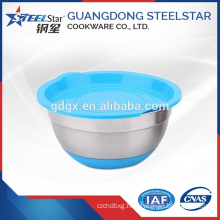Wholesale silicone bottom stainless steel non-skid mixing salad bowl with lid